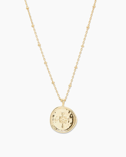 Compass Coin Necklace - Gold