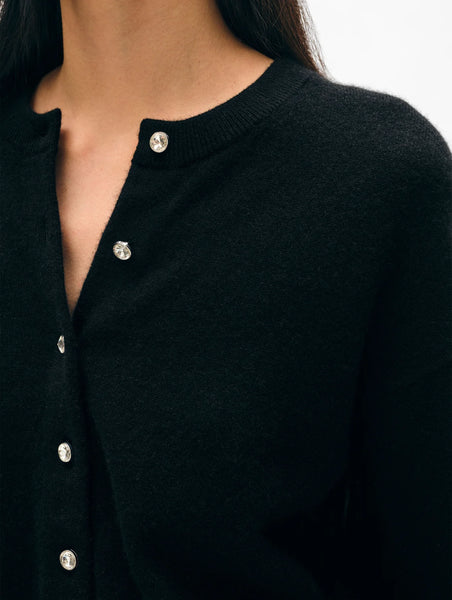 Cashmere Rhinestone Button Cardigan - Black