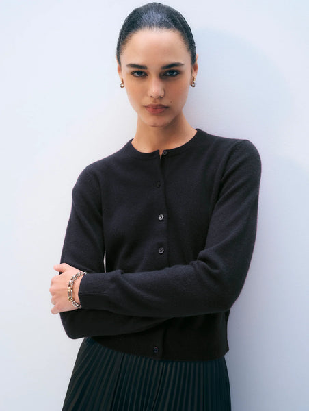 Cashmere Crewneck Cardigan - Black