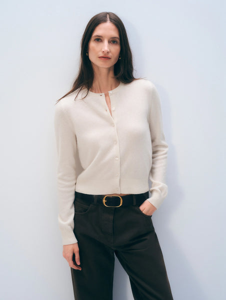 Cashmere Crewneck Cardigan - Soft White