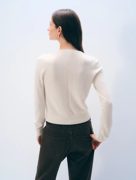 Cashmere Crewneck Cardigan - Soft White