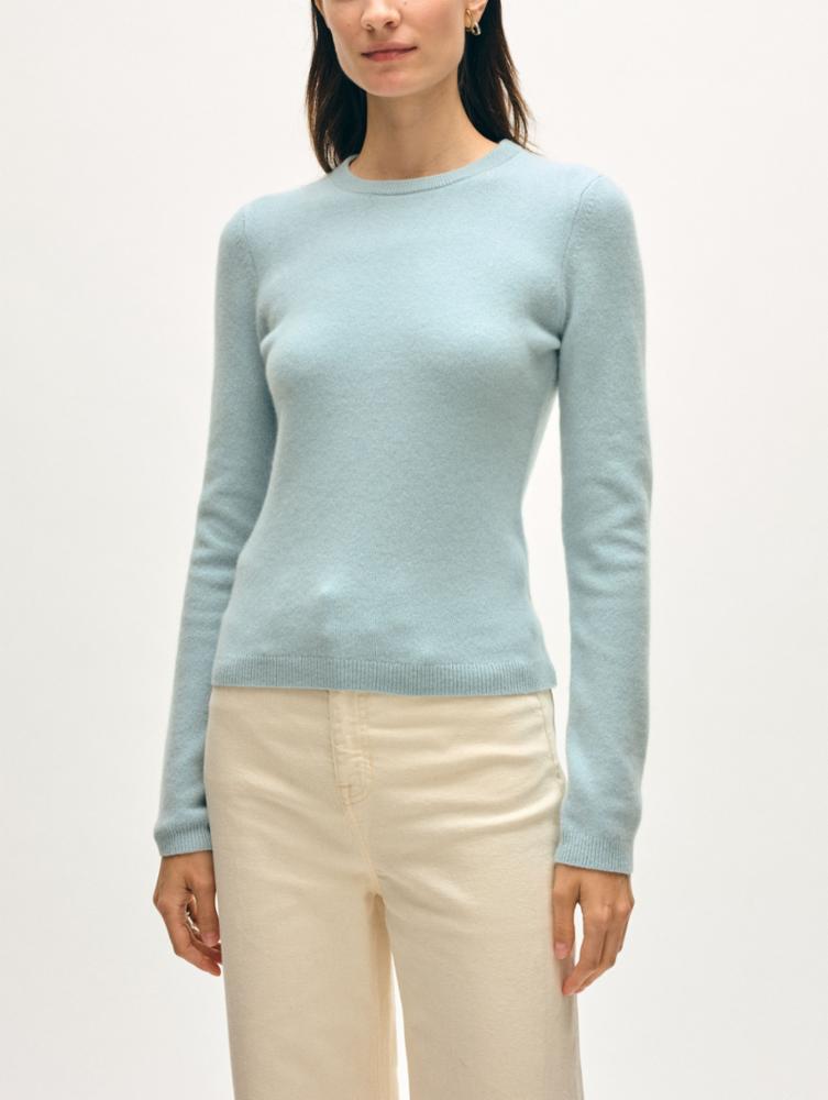 Cashmere Slim Stretch Crew - Blue Fog
