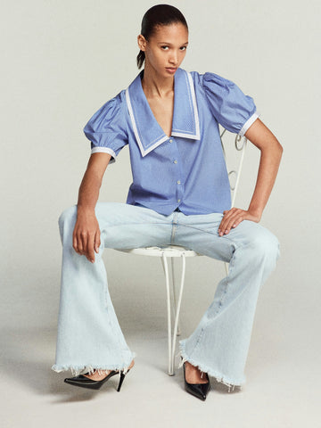 The Stripe Sailor Blouse - Oxford Blue