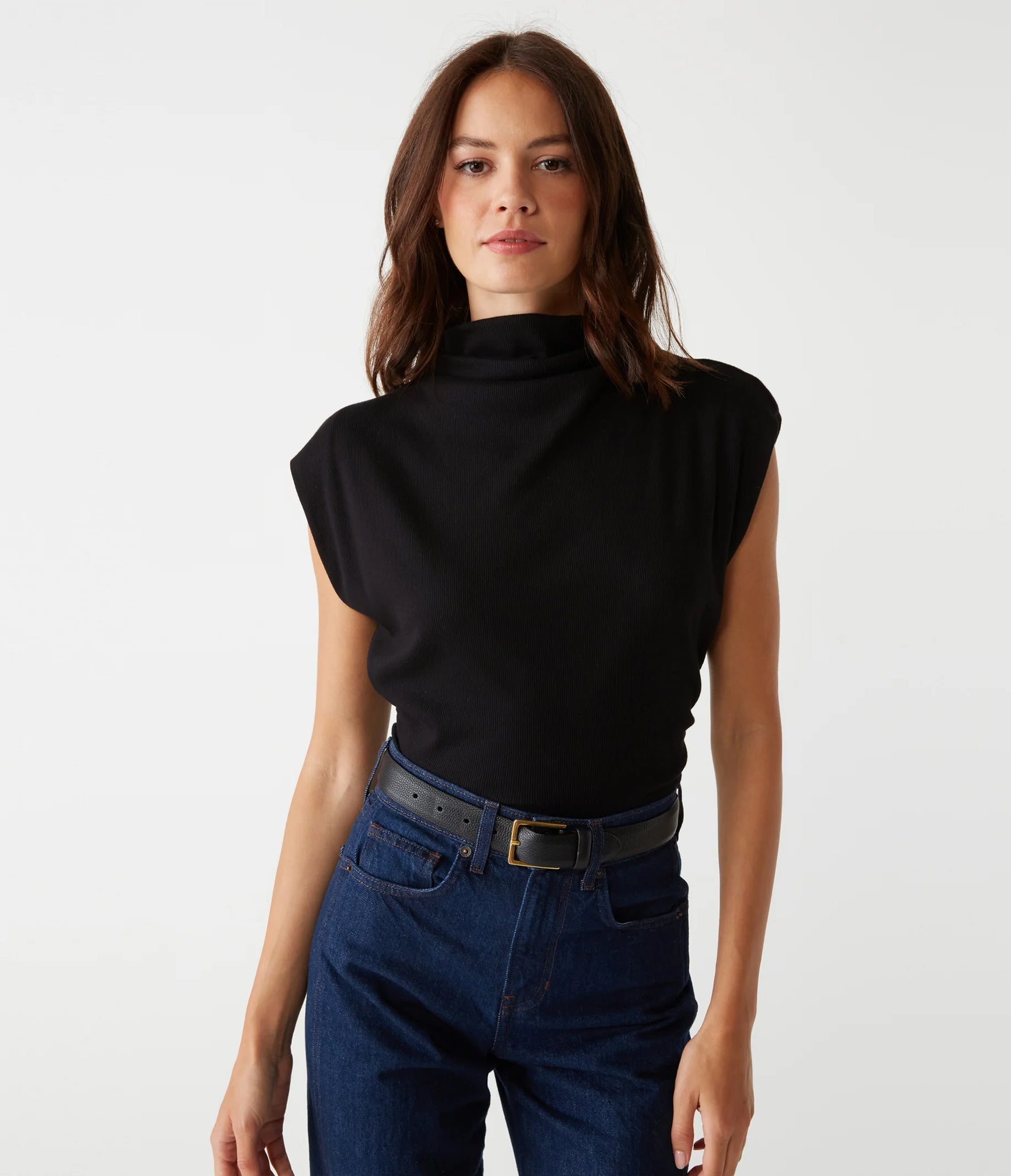 Amara Power Shoulder Tee - Black