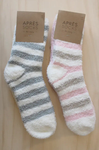 Striped Fuzzy Socks: Camel/cream