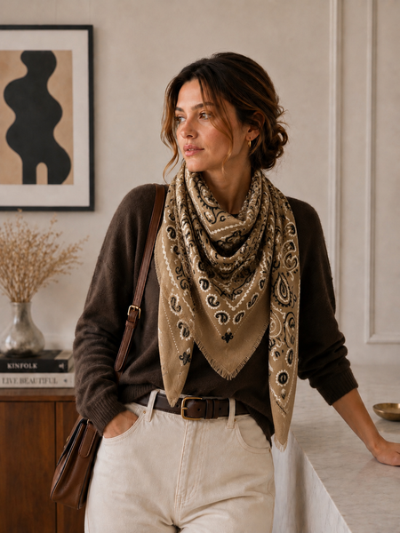 Sasha Bandana Scarf: Taupe