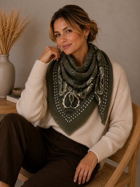 Julia Large Bandana Scarf: Olive