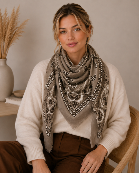 Julia Large Bandana Scarf: Taupe