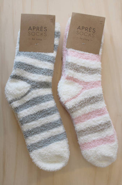 Striped Fuzzy Socks: Camel/cream