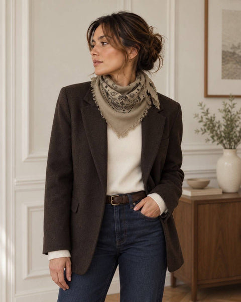 Sienna Square Bandana Scarf: Taupe