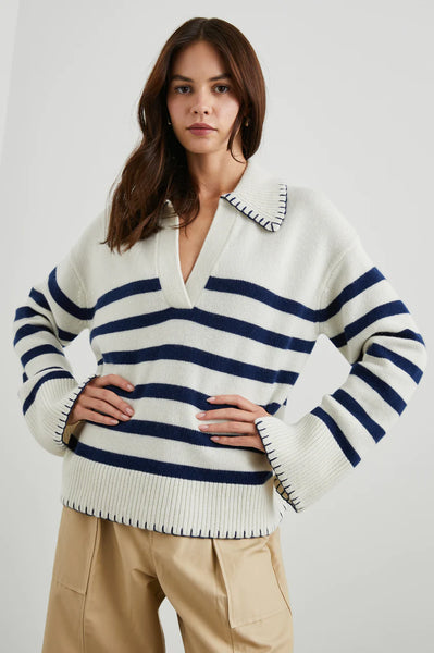 Athena Sweater - Ivory Navy Stripe