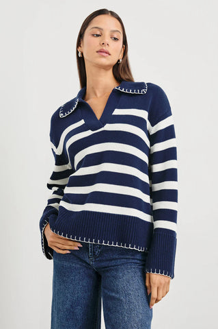 Athena Sweater - Navy Ivory Stripe