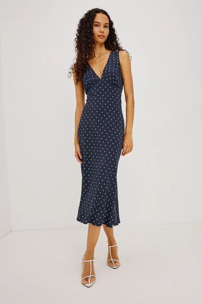 Audrina Dress - Navy Polkadot
