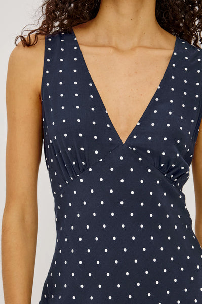 Audrina Dress - Navy Polkadot