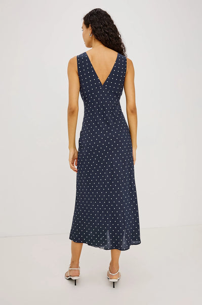 Audrina Dress - Navy Polkadot