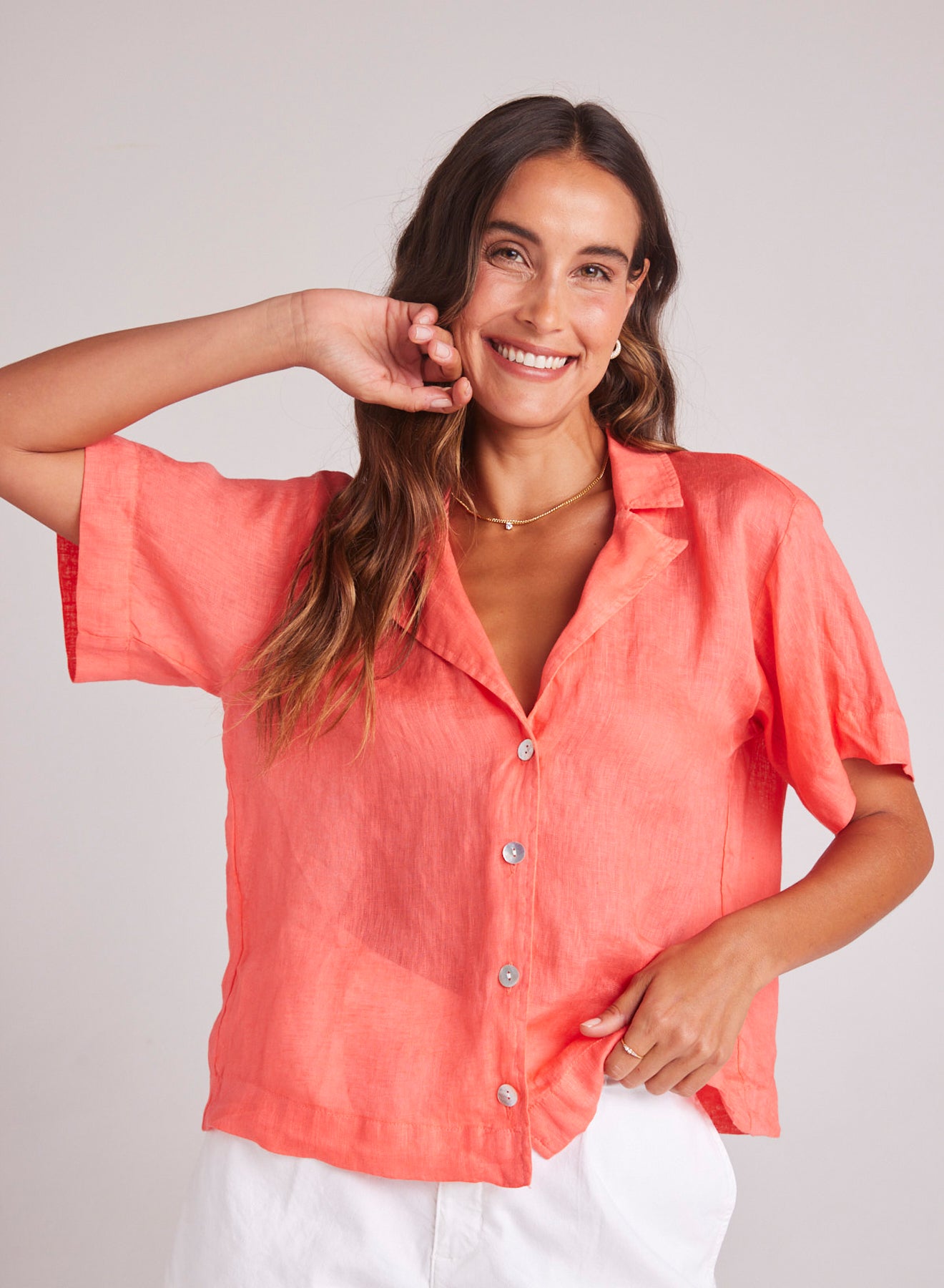 S/S Button Down - Hibiscus Bloom