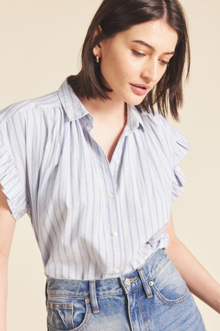 Marianne "B" Ruffle Sleeve - Cambridge Stripe