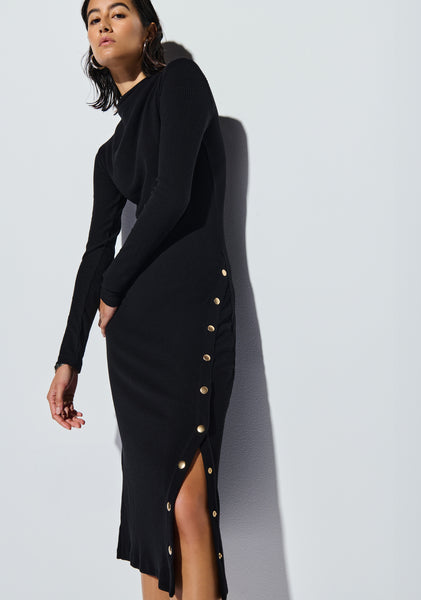 Leni Side Snapped Dress - Jet Black