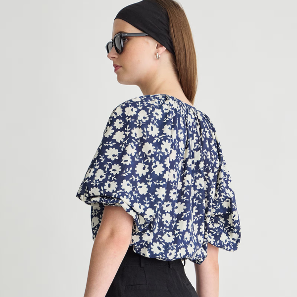 Nele Lantern Sleeve Top - Navy Floral