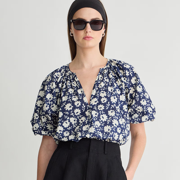 Nele Lantern Sleeve Top - Navy Floral