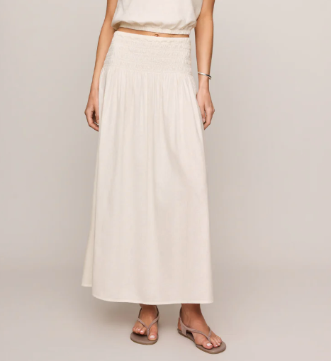 Brooke Smocked Linen Maxi Skirt - White