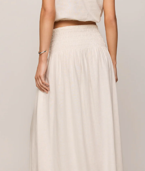 Brooke Smocked Linen Maxi Skirt - White