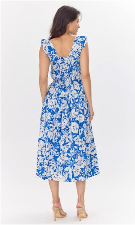 Daria Midi Dress - Blue/Cream