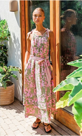 Nali Maxi Dress - Sage/Pink