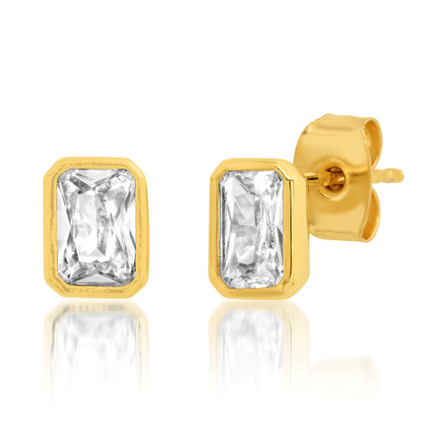 CZ Studs with Enamel Accent - Gold
