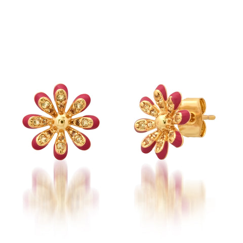 Cz and Resin Flower Studs - Gold
