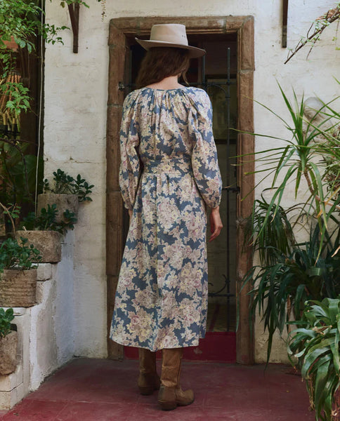 The Pampas Dress - Indigo Floral