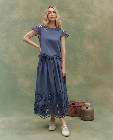 The Super Bloom Eyelet Skirt - Blue