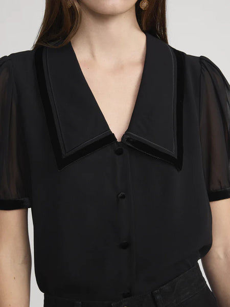 The Velvet Trim Sailor Blouse - Black