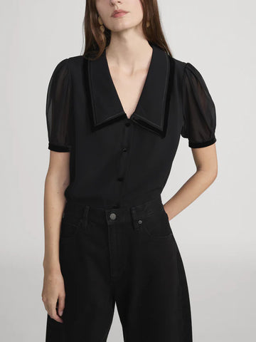 The Velvet Trim Sailor Blouse - Black