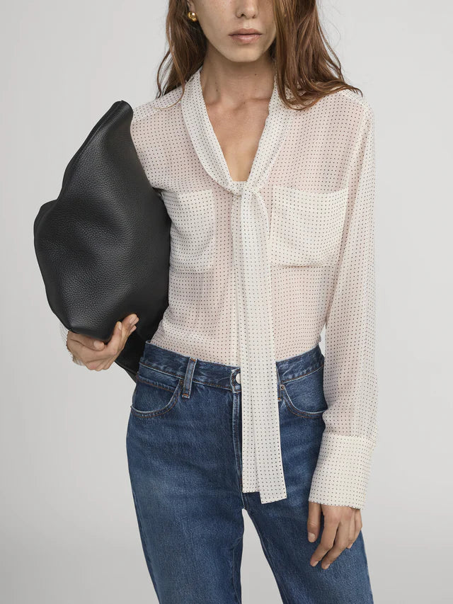 The Polka Dot Modern Tie Blouse - Ecru