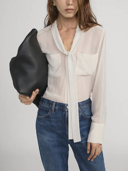 The Polka Dot Modern Tie Blouse - Ecru