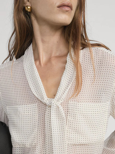 The Polka Dot Modern Tie Blouse - Ecru