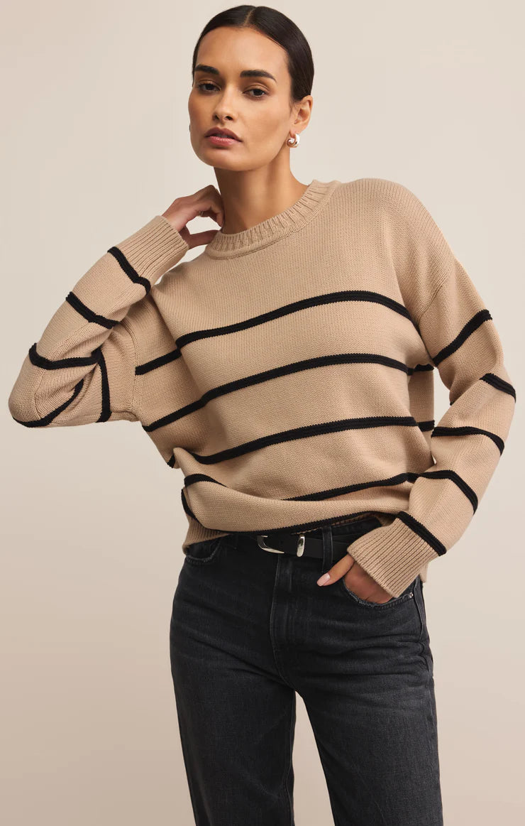 Boyfriend Striped Sweater - Biscuit