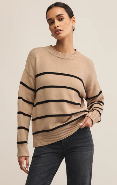 Boyfriend Striped Sweater - Biscuit