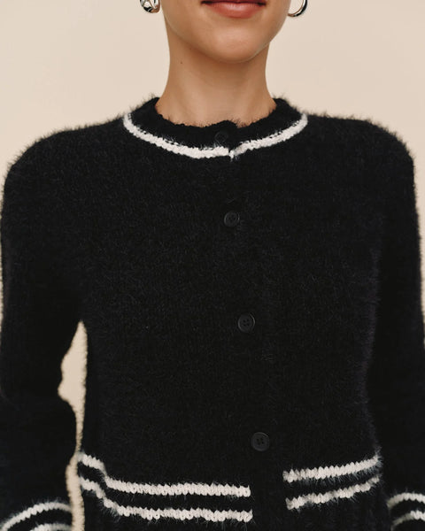 Contrast Stripe Cardigan - Black