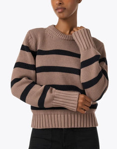 Organic Cotton Striped Crewneck - Mocha/Black