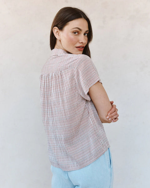 Shirred S/S Shirt - Sunwashed Check
