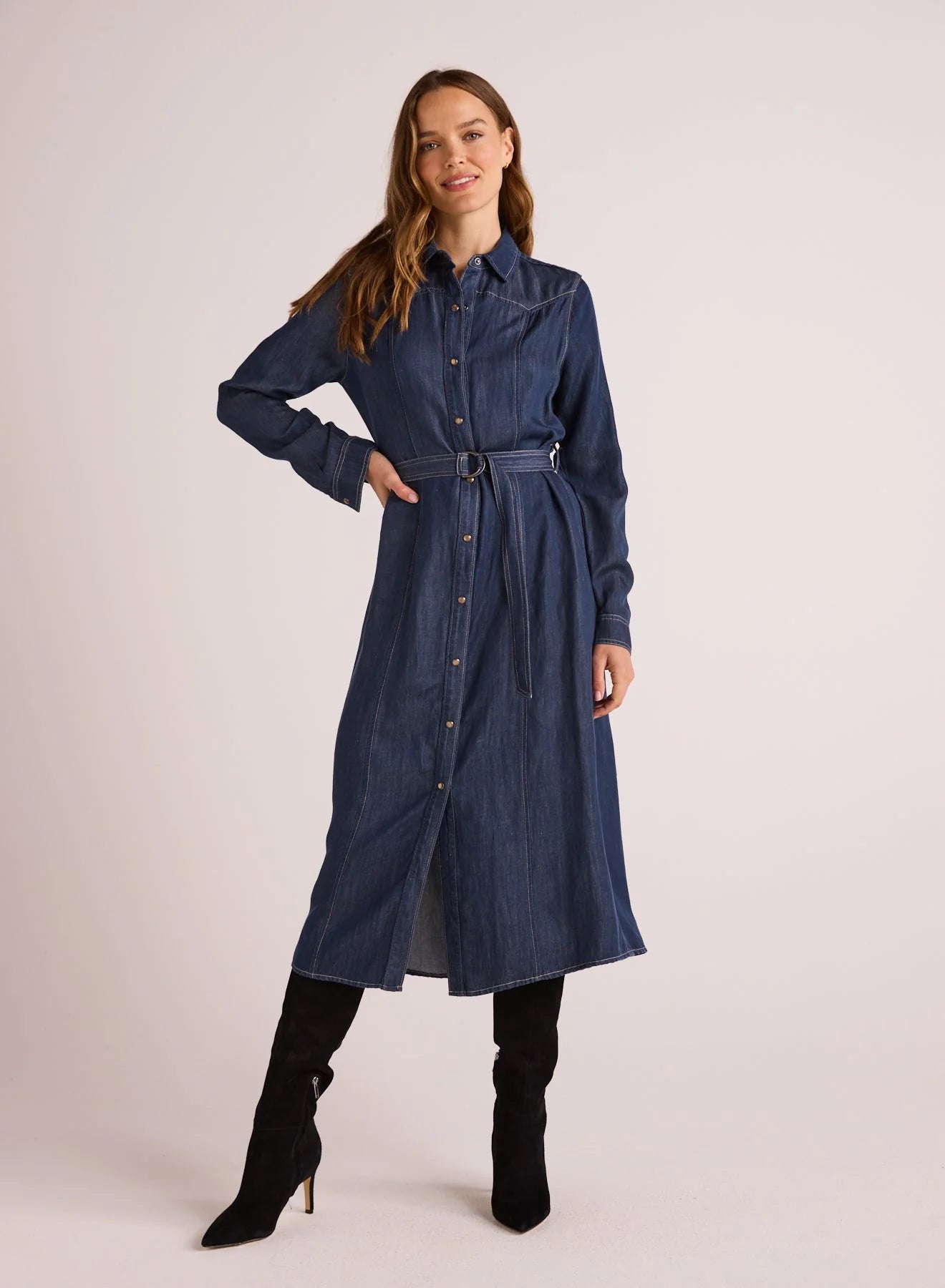 Western Yolk Midi Dress - Dark Denim