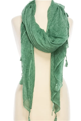 Stonewashed Tassel Cotton Scarf - Green