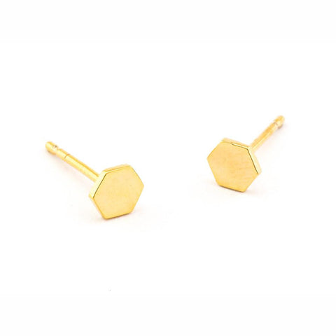 Simple Hexagon Post Earring - Gold