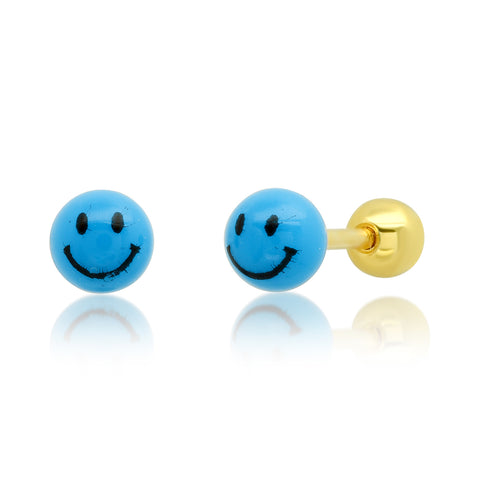 Smiley Face Studs with Piercing Screw Back - Blue