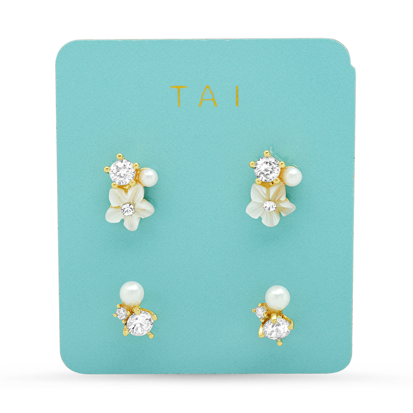 Set of 2 Flower Cluster Studs - Gold
