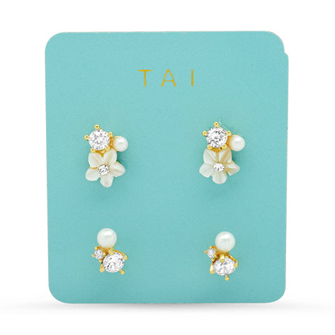 Set of 2 Flower Cluster Studs - Gold