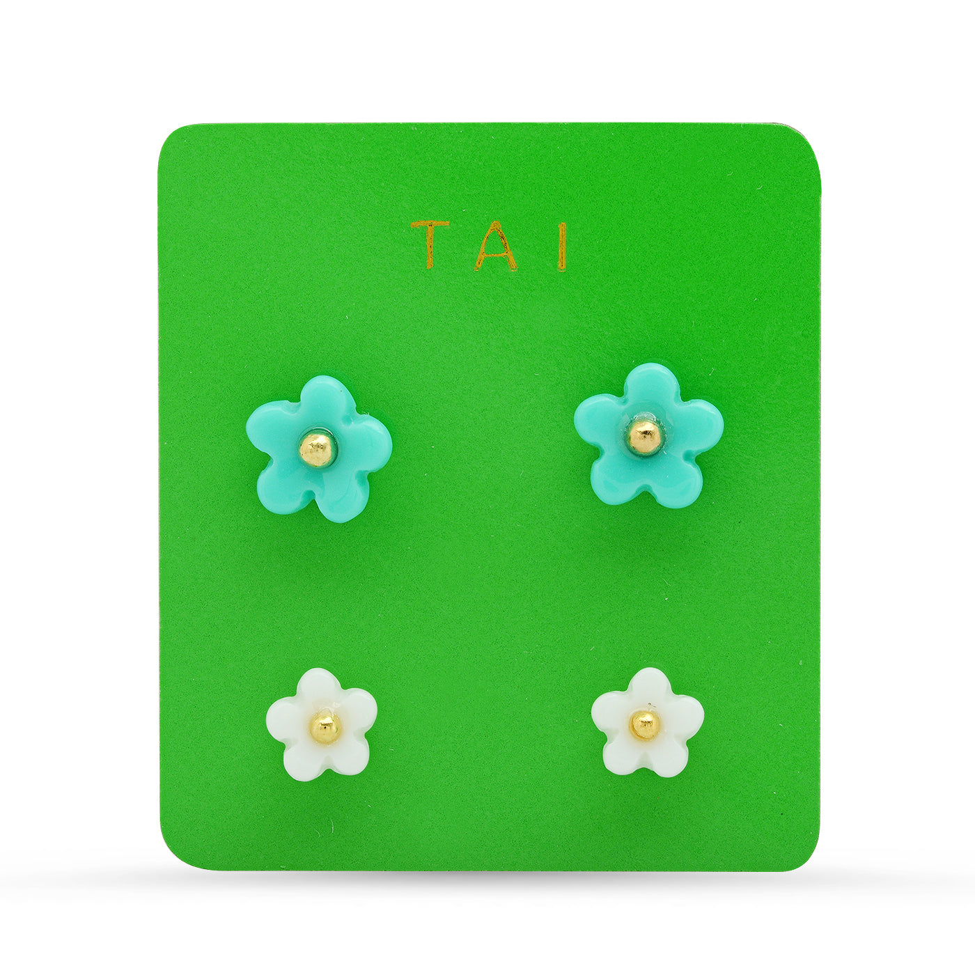 Set of 2 Flower Studs - Turquoise/ White