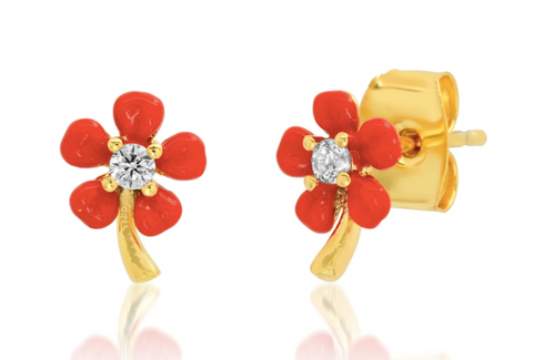 Red Enamel Flower Stud